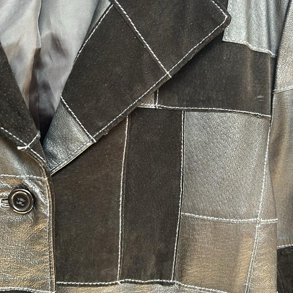 Vintage Dennis Basso Black Leather Patchwork Car Jacket Excellent condition Sz L - Picture 4 of 9